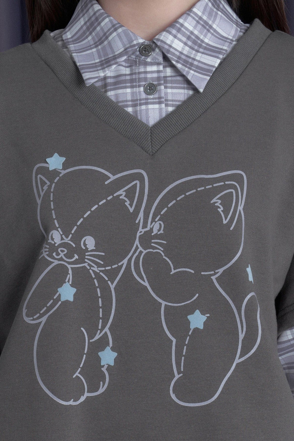 Felpa scozzese con gatto effetto stratificato