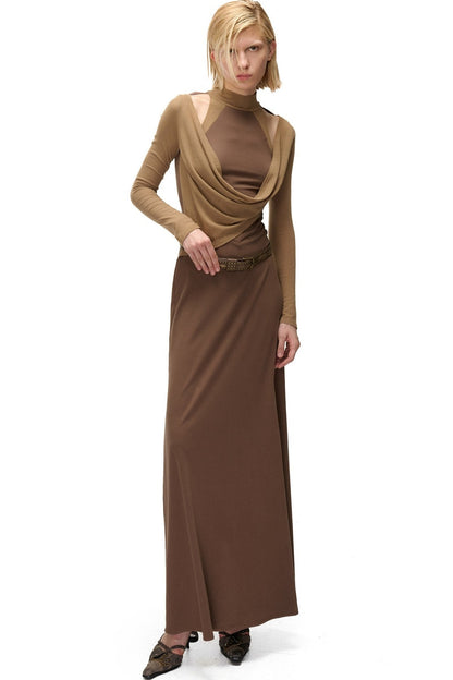 High-Elastic Spliced Pleated Long Dress