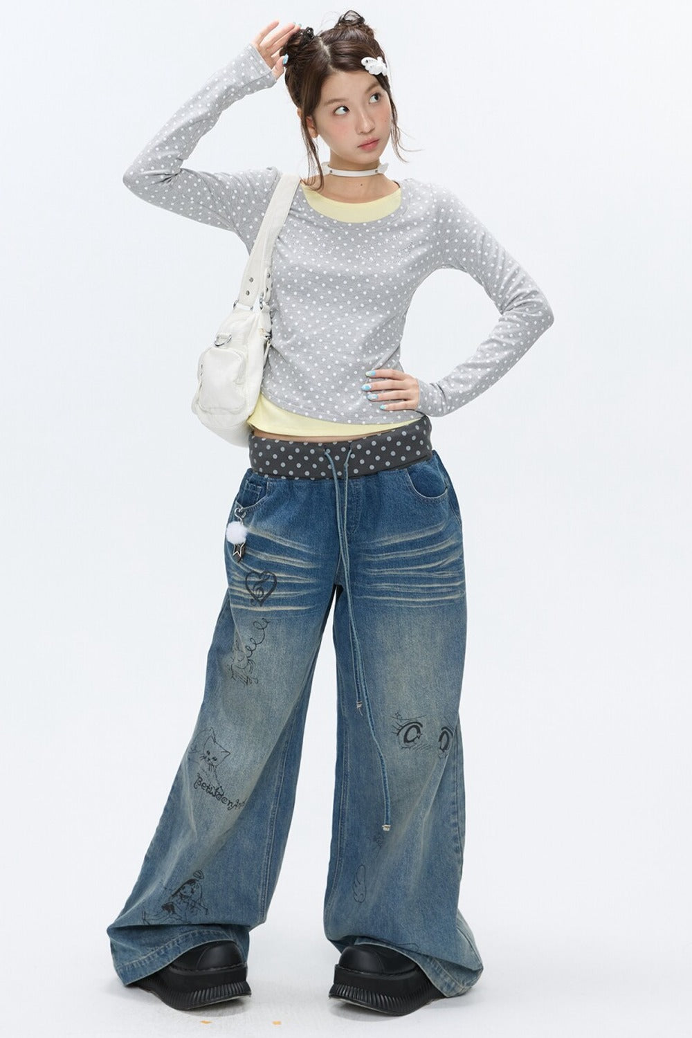 Polka Dot Layered-Look Blouse