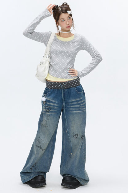 Polka Dot Layered-Look Blouse