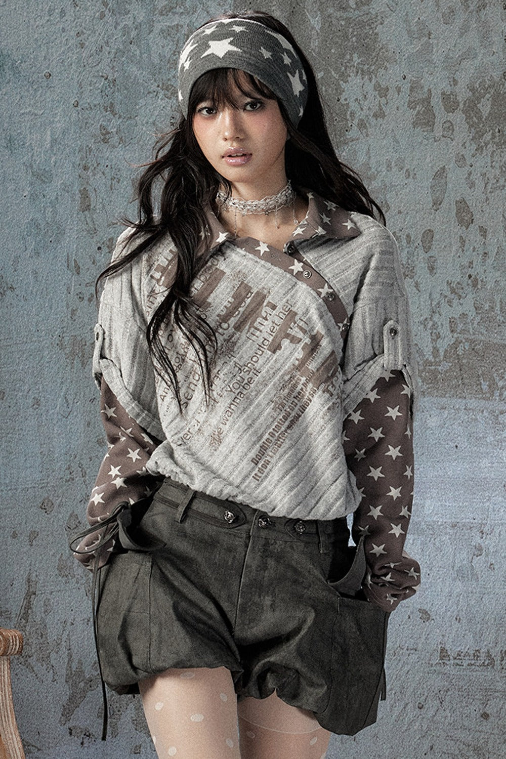 Asymmetrical Star Patchwork Long-Sleeve T-Shirt