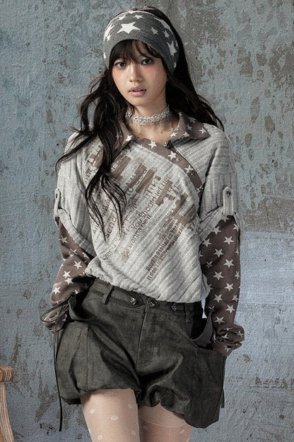 Asymmetrical Star Patchwork Long-Sleeve T-Shirt