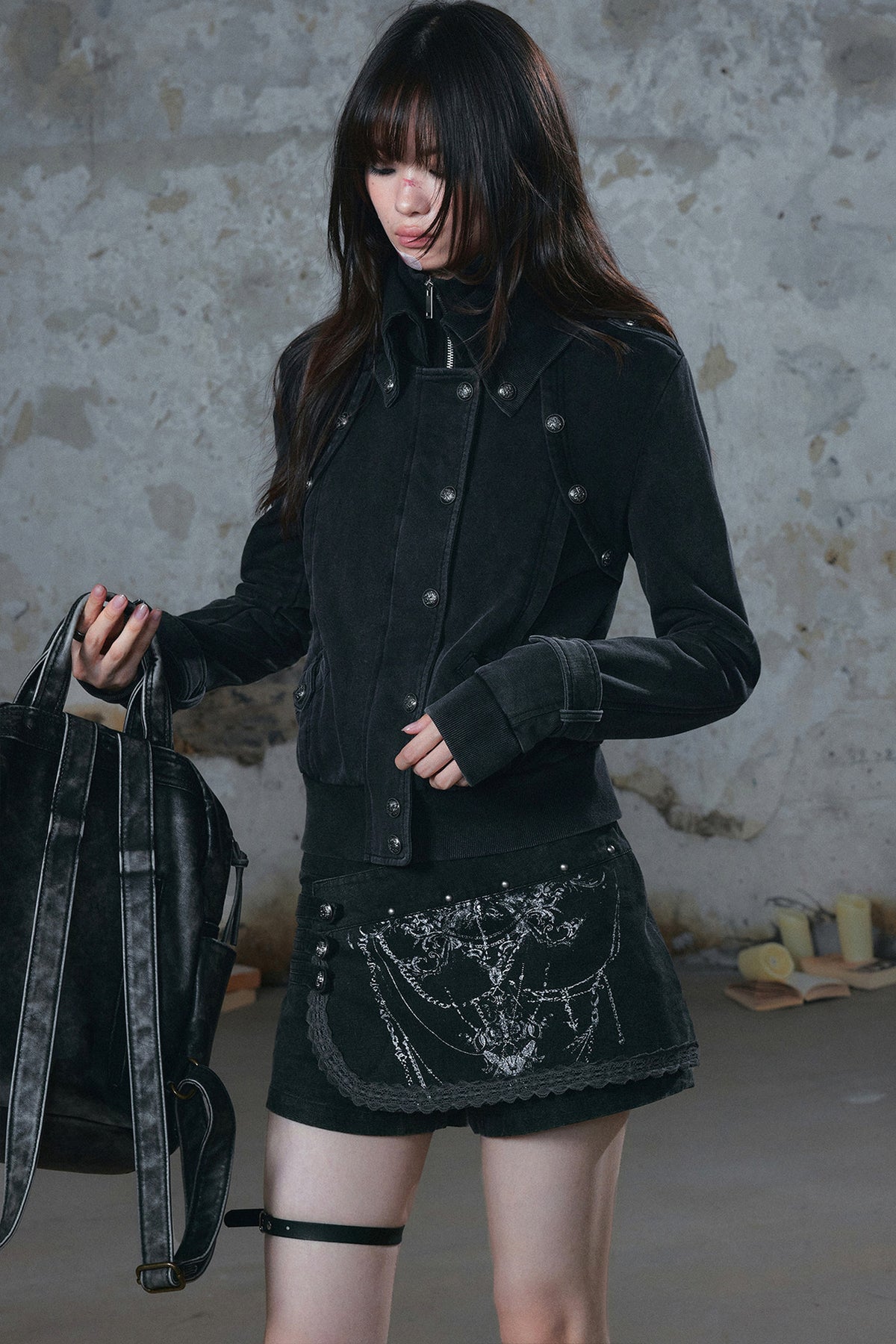 Distressed Knit Double Collar Jacket