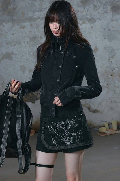 Distressed Knit Double Collar Jacket
