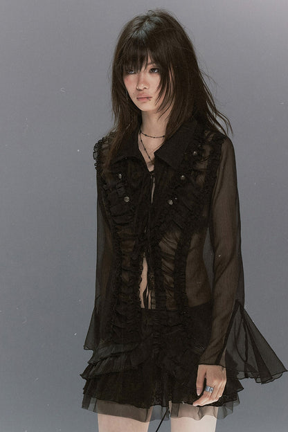 Sheer Chiffon Lace Blouse