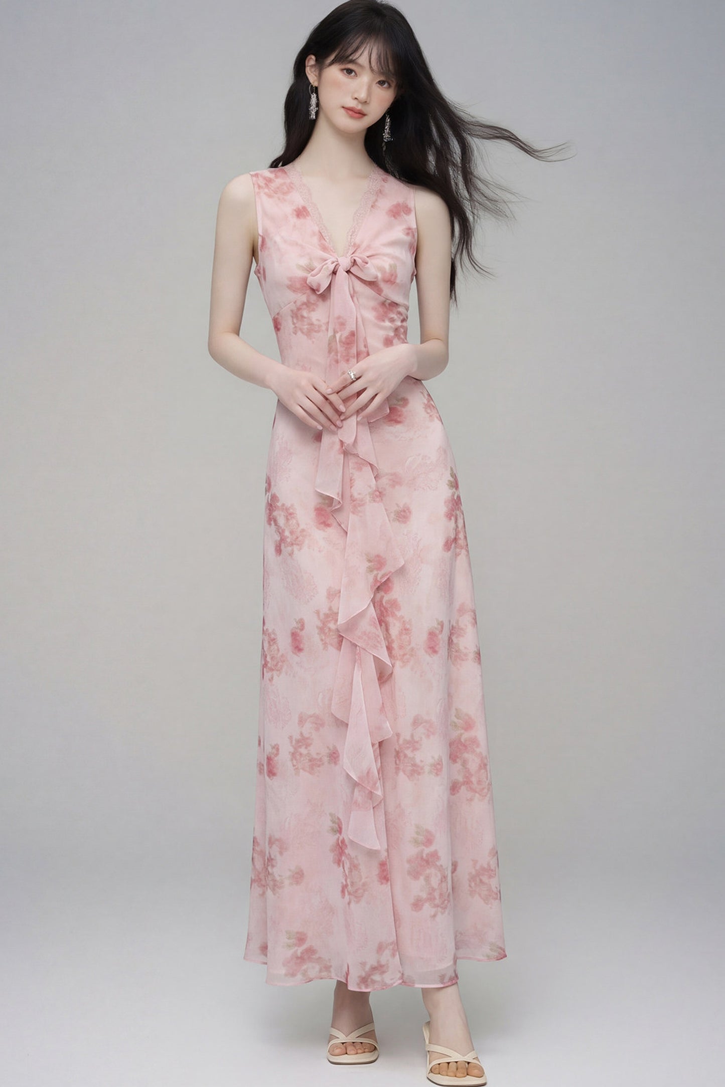 Pink Cherry Rose Floral Dress