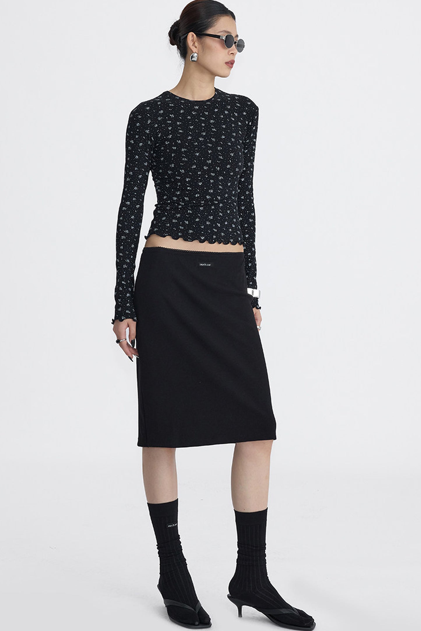 Lace Trim Knit Midi Skirt
