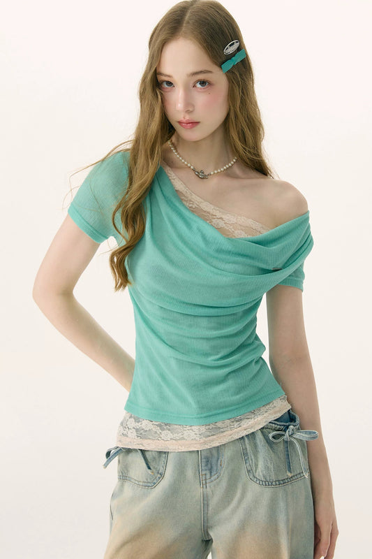 Mint Lace Flutter Top