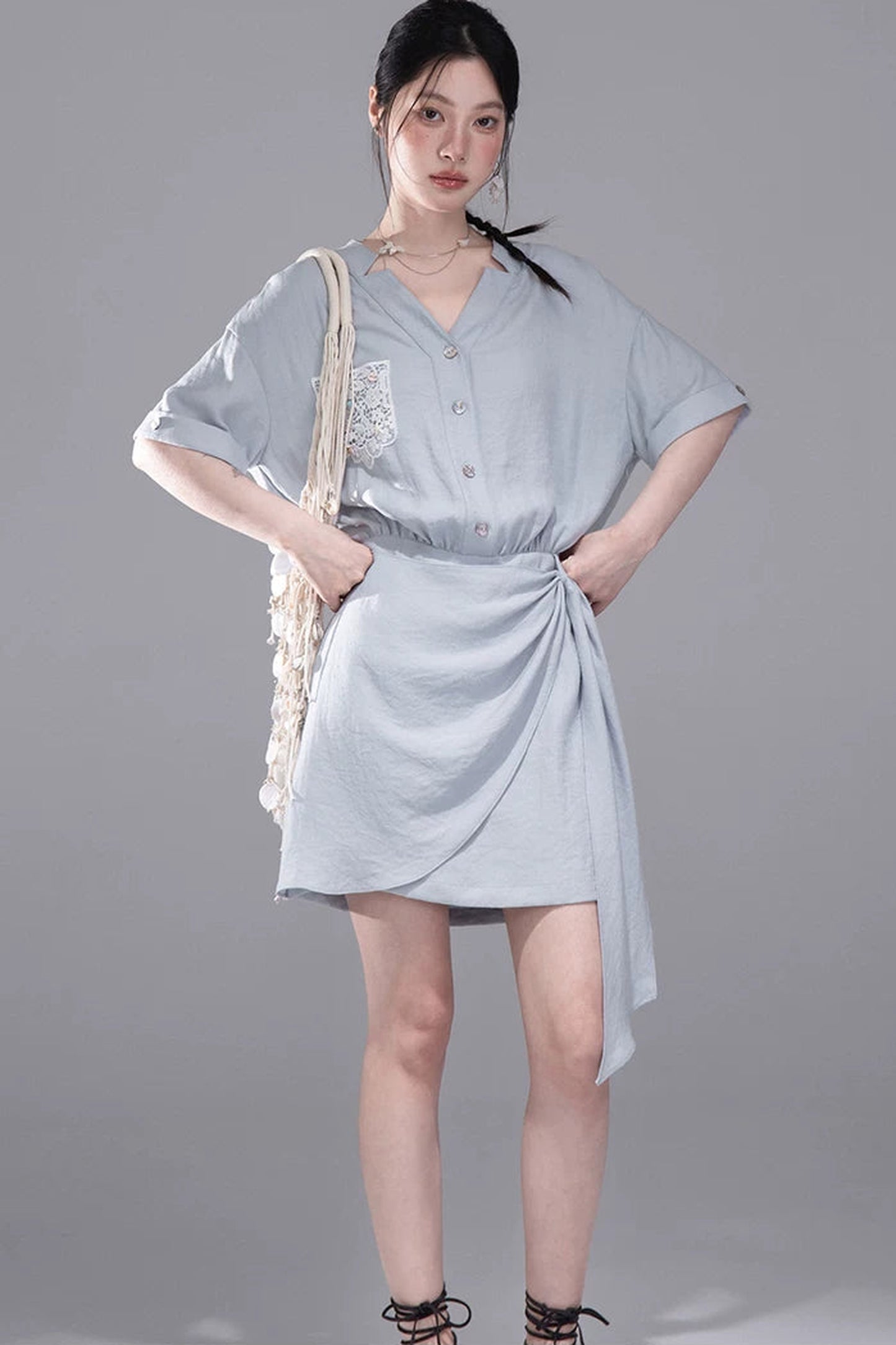 Light Blue Linen Shirt Dress