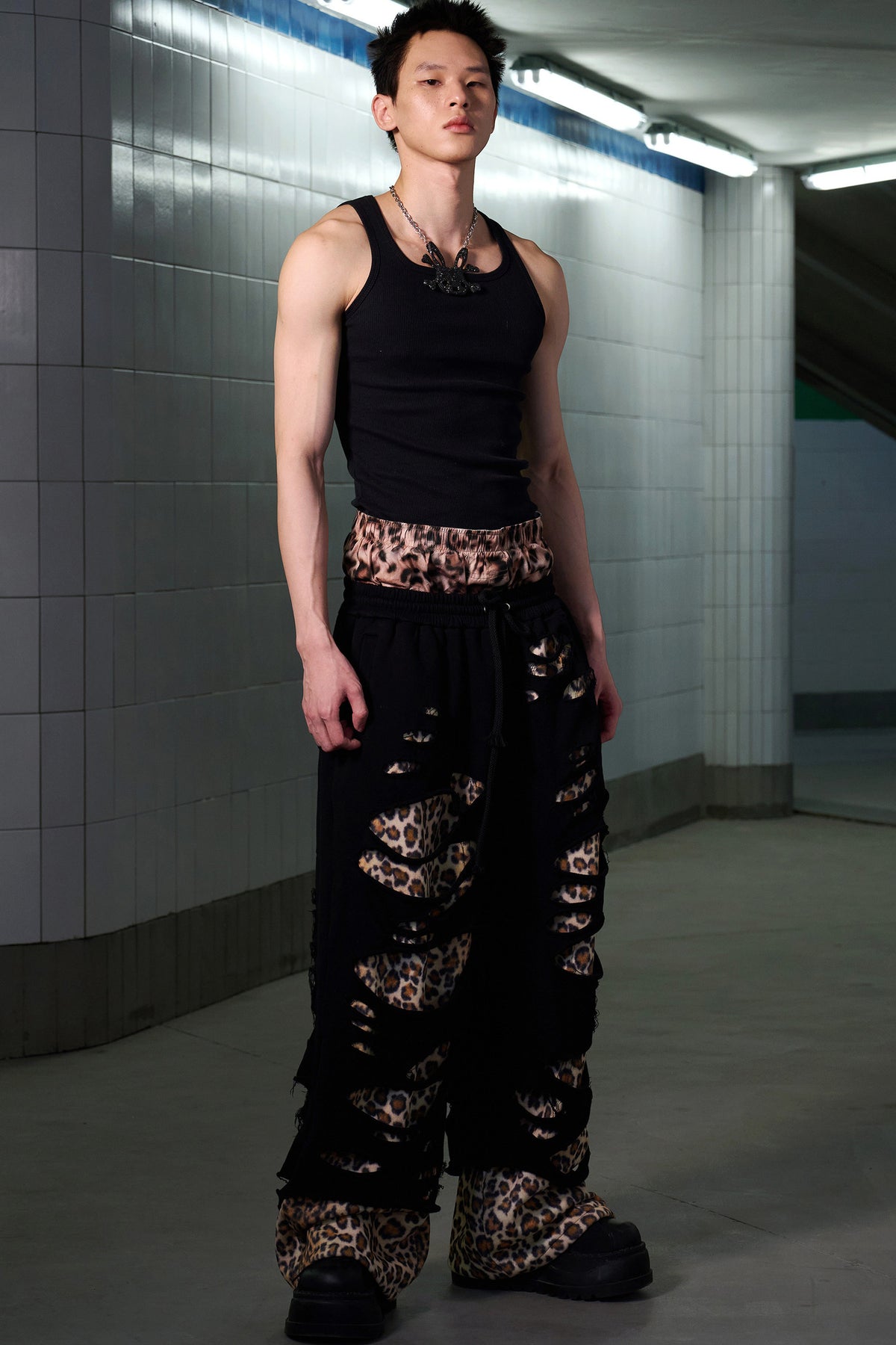 Leopard Print Ripped Double-Layer Sweatpants