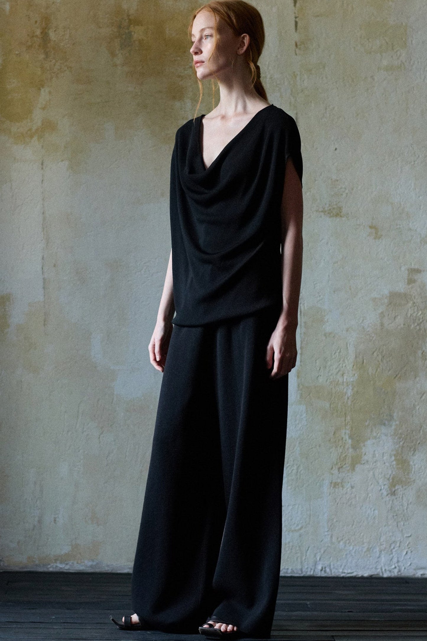 Black Tencel Drape Knitted Top