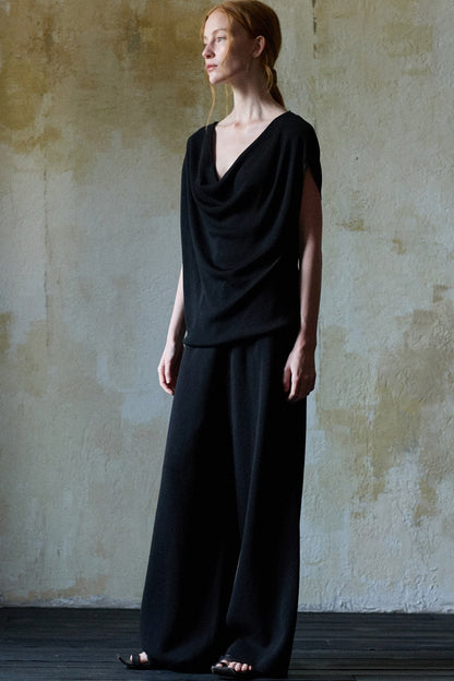 Black Tencel Drape Knitted Top
