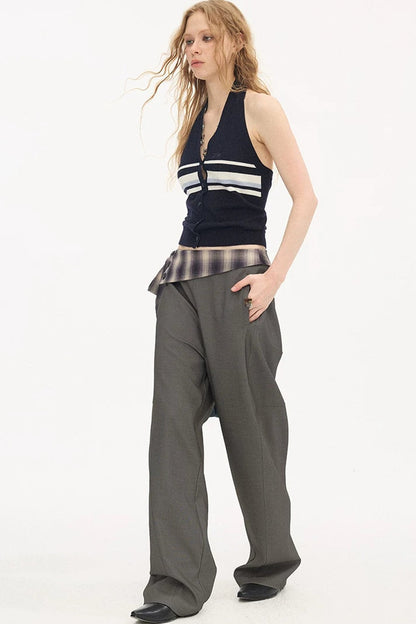 Plaid Drapey Waist-Tie Trousers
