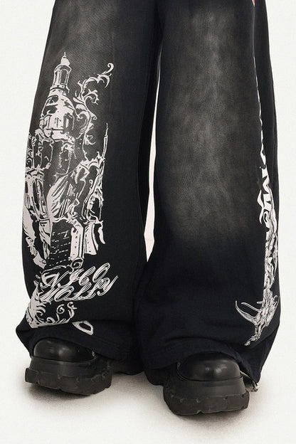Pantaloni sportivi a gamba larga con stampa grafica