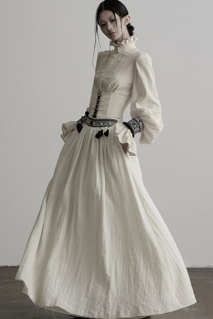 Tassel Ribbon A-Line Long Skirt