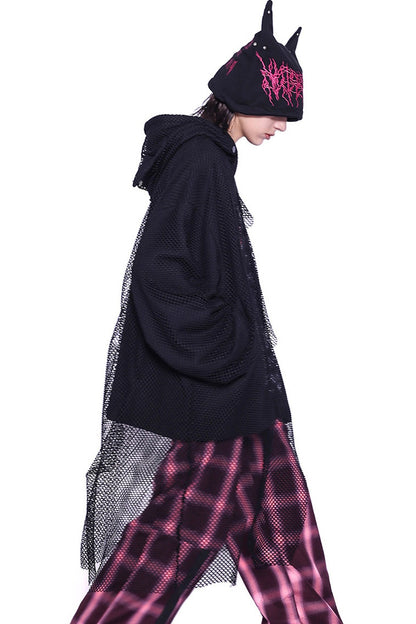 Cat Ear Layered Mesh Hooded Sweatshirt