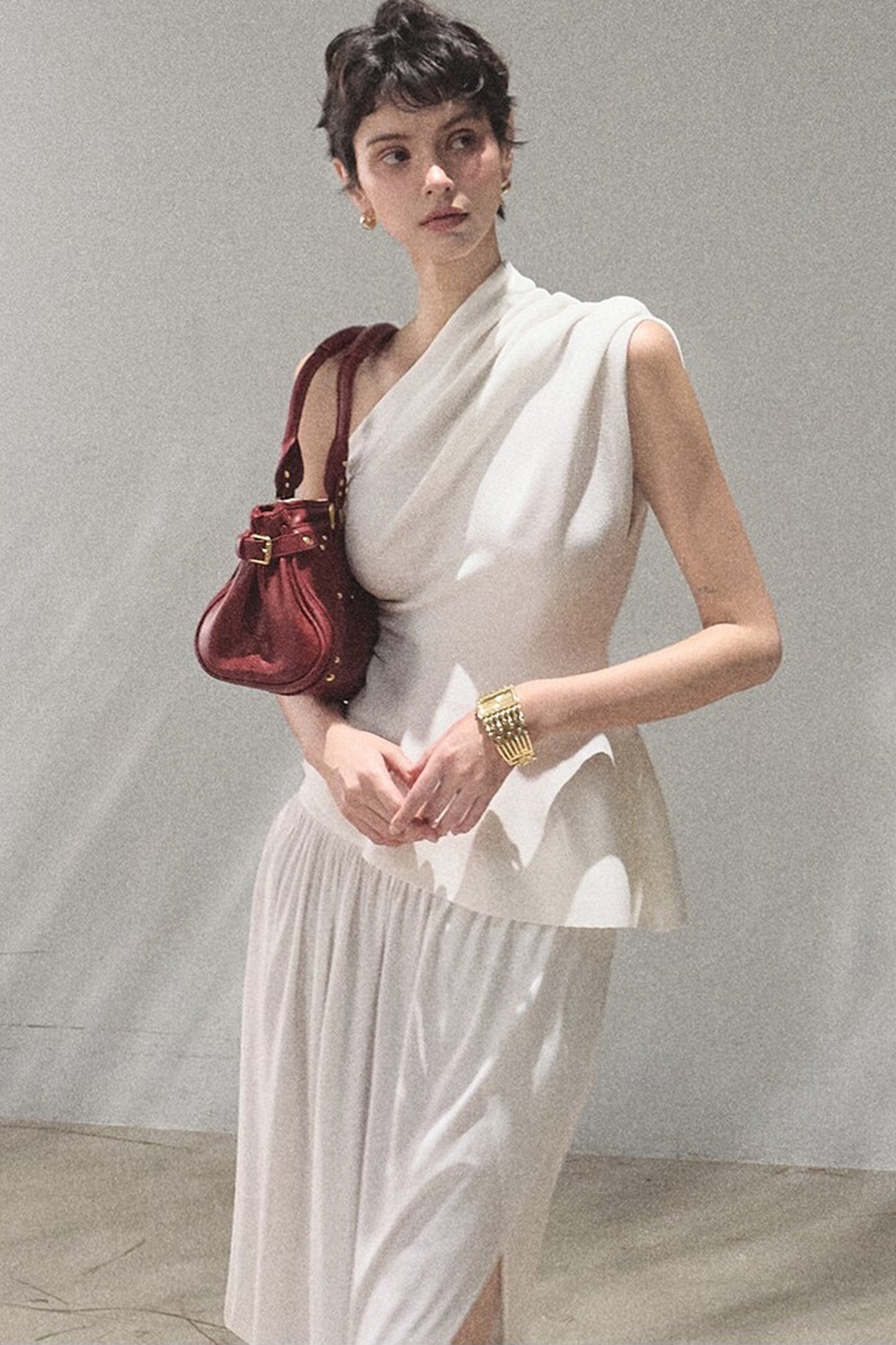 Irregular High-Waisted Slit Skirt