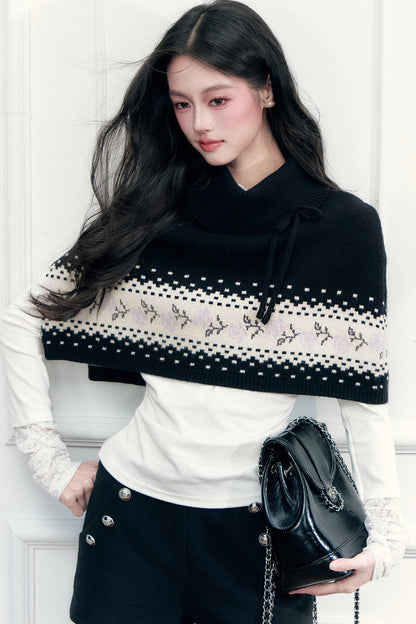Mantella scialle Fair Isle con lacci