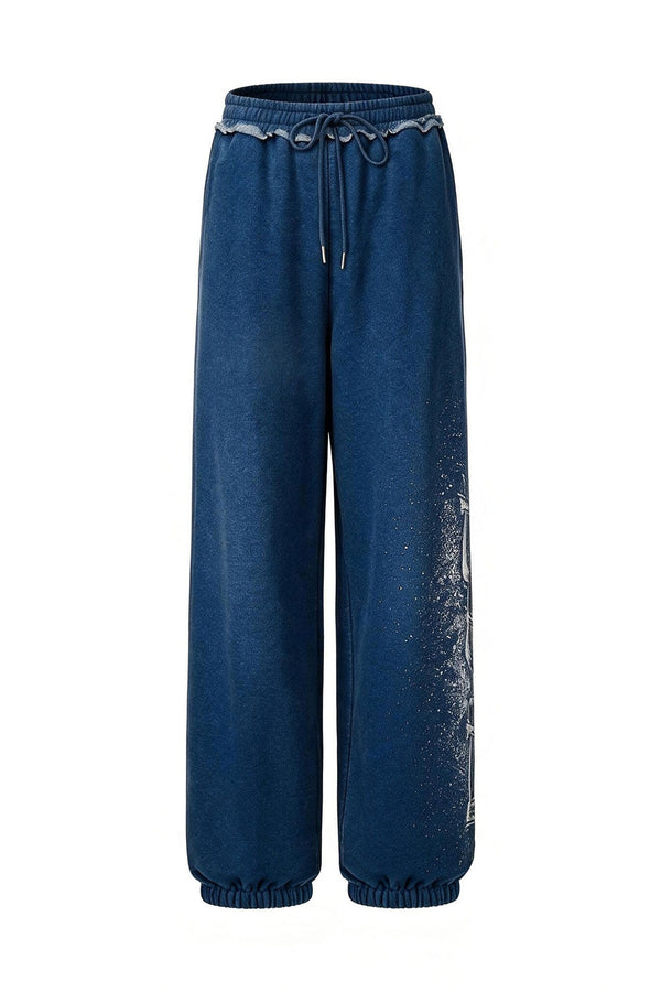 Distressed Print Sweatshirt and Pants Set-Up
