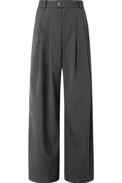 Pleated Pinstripe Wide-Leg Trousers