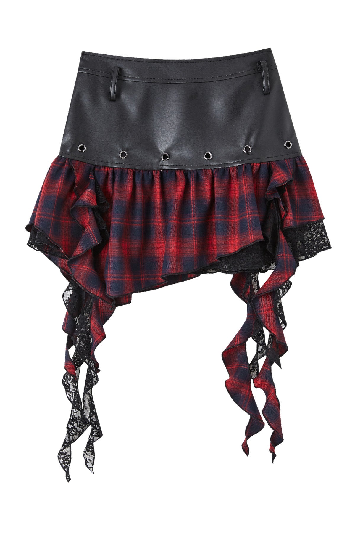 Irregular Hem Ruffle Patchwork Plaid Skirt