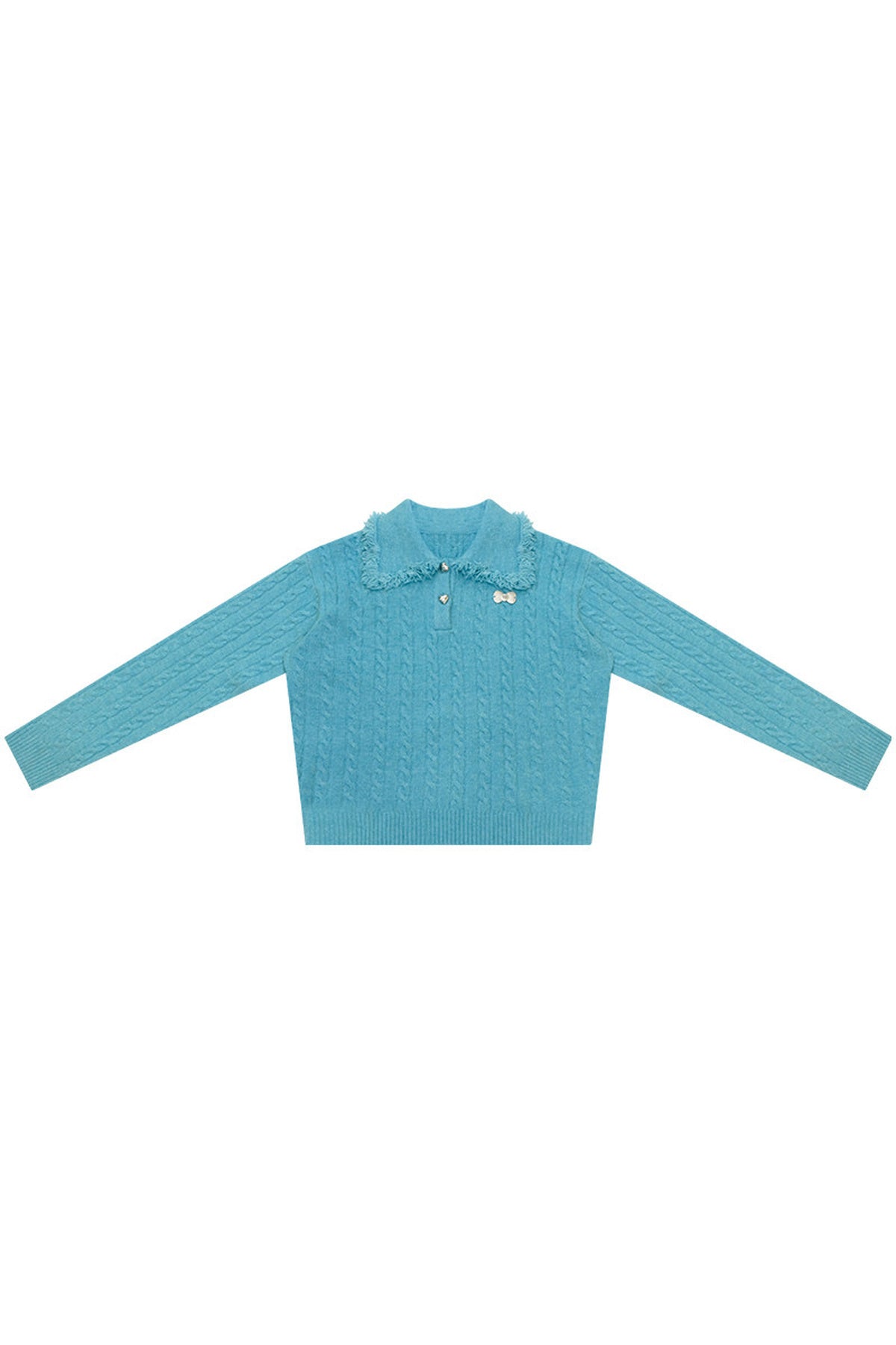 Blue Green Velvet Floral Twist Texture Tassel Sweater
