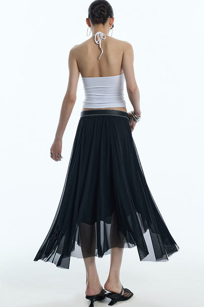 Asymmetrical Hem Mesh Skirt