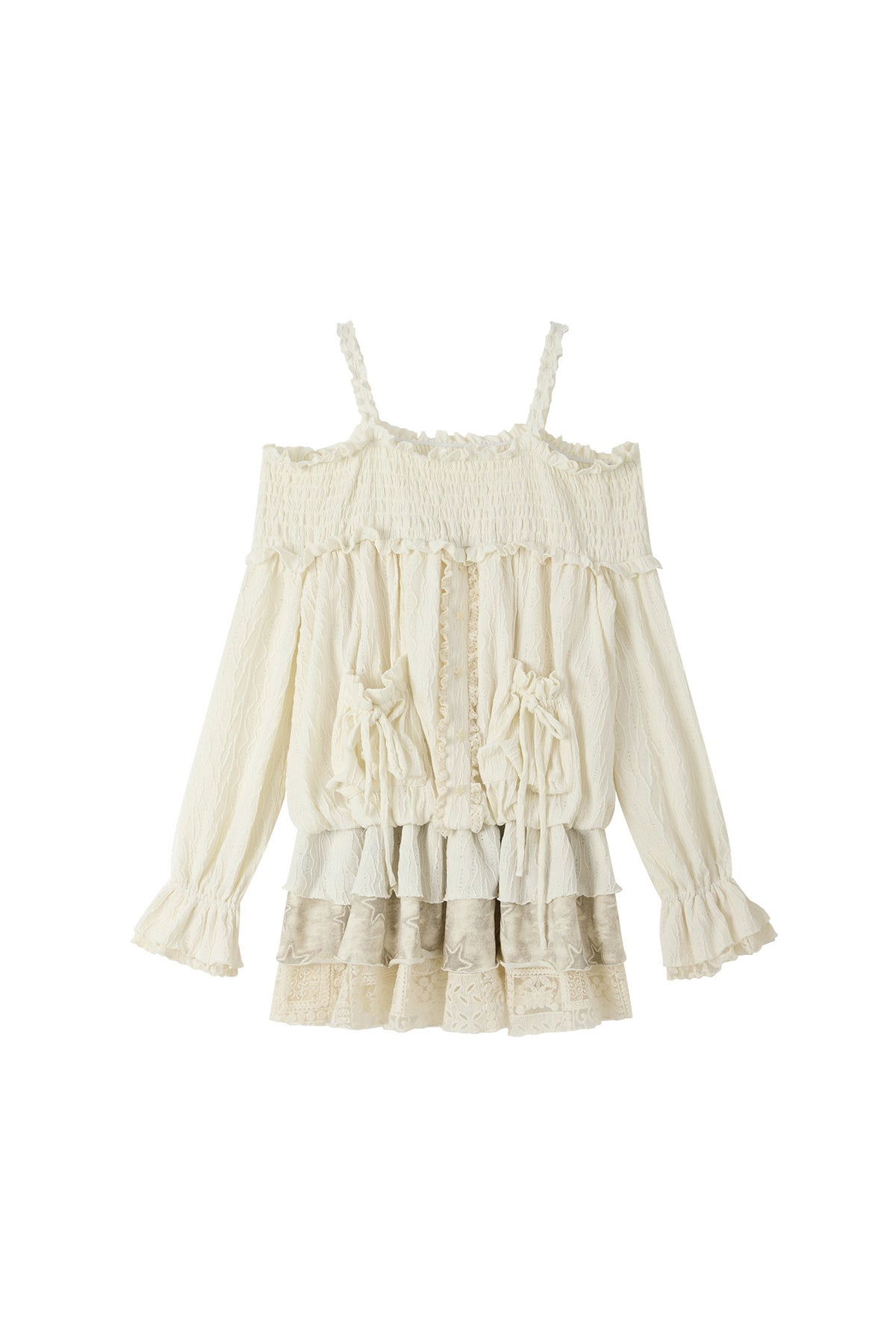 Beige Lace Off-Shoulder Dress