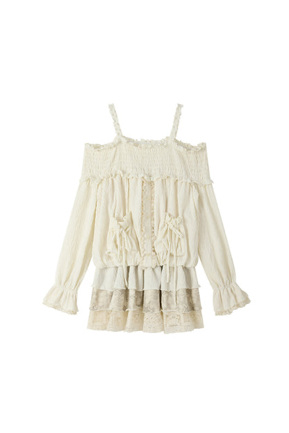Beige Lace Off-Shoulder Dress