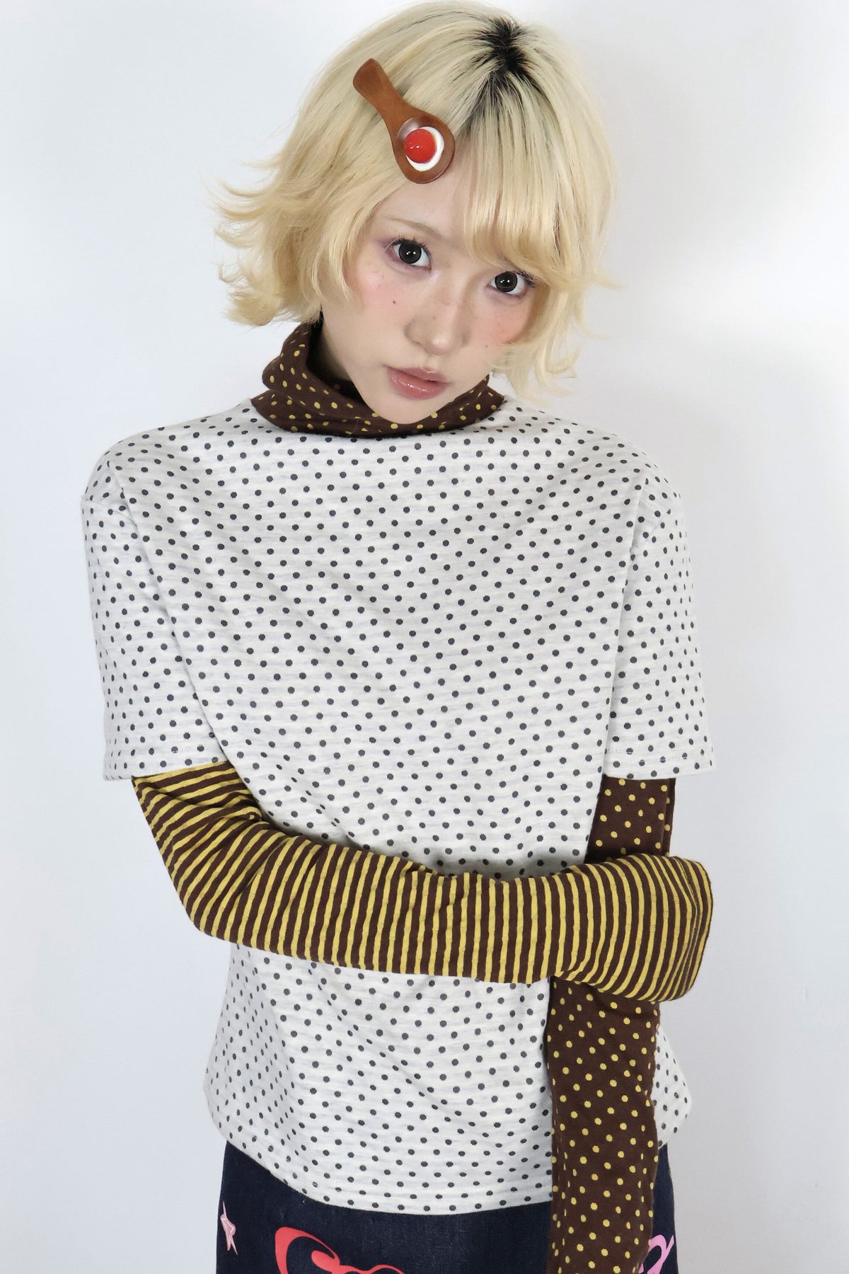 Polka Dot Striped Layered-Look T-Shirt