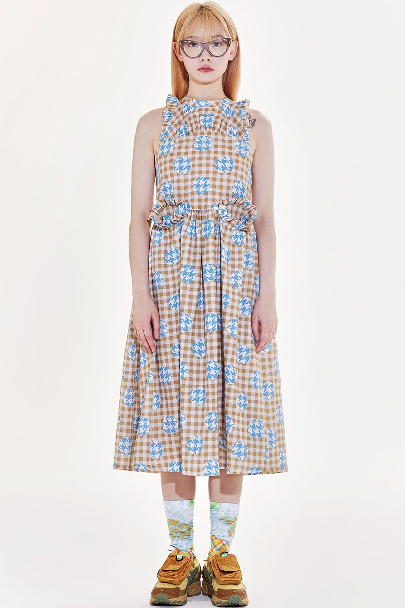 Plaid Patchwork Halter Neck Dress