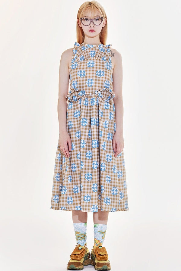 Plaid Patchwork Halter Neck Dress