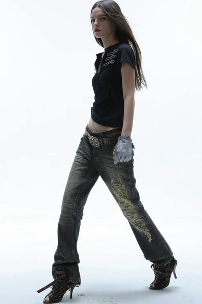 Distressed Baroque Flared Jeans