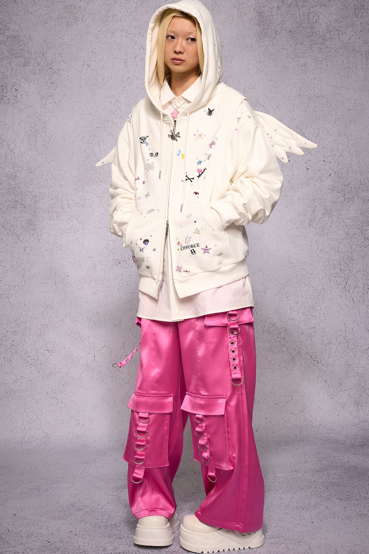 Angel Wings Sticker Print Hoodie Jacket