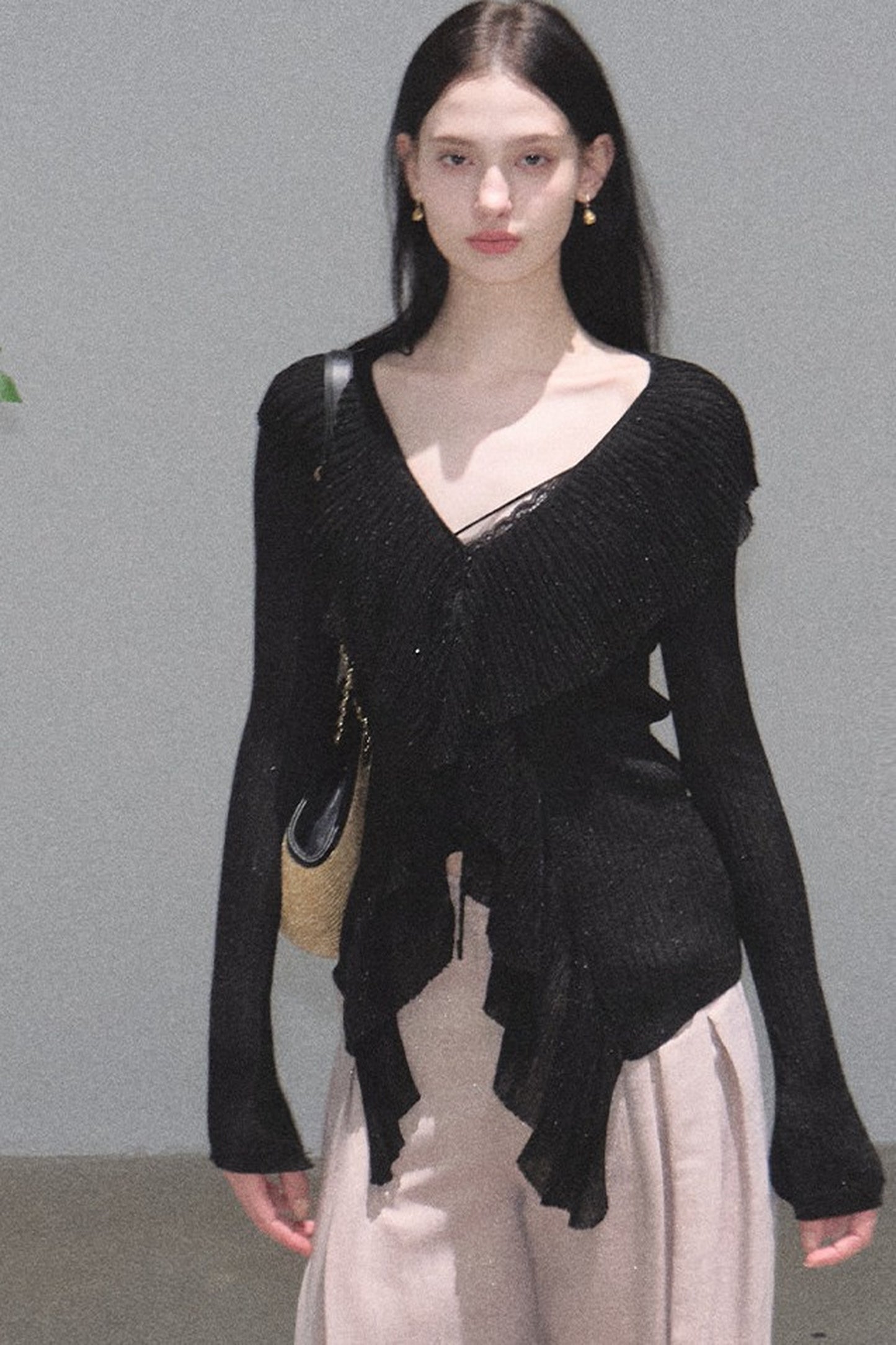 Shimmer V-Neck Long-Sleeve Cardigan Top