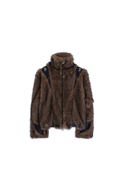 Y2K Leather Spliced Fur Jacket