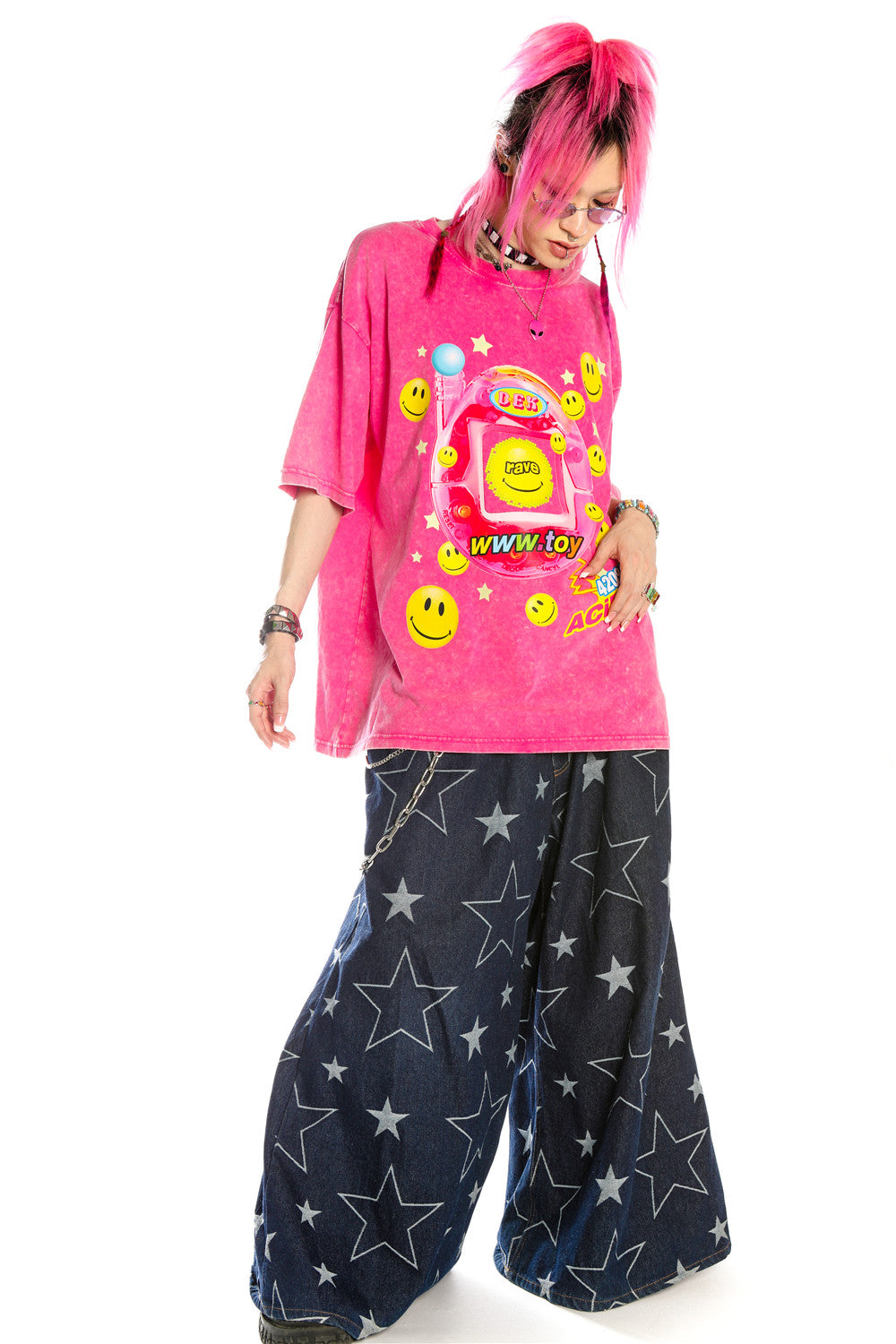 Blusa rosa Barbie Y2K dopamina effetto tintura annodata