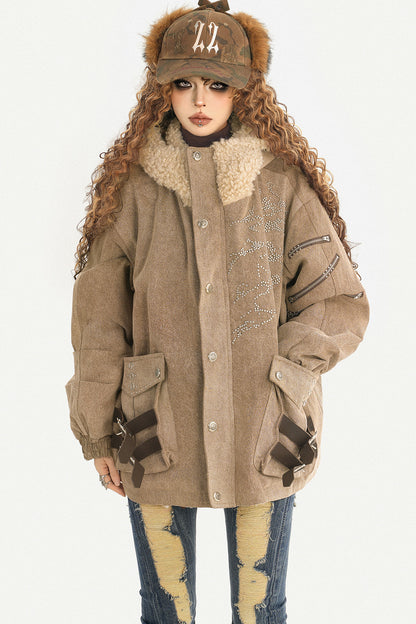 Maillard Fleece-Lined Hooded Fur Collar Jacket