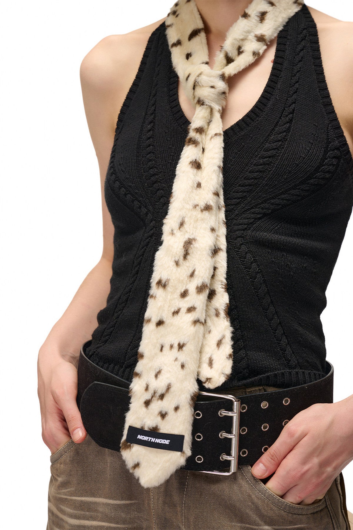 Furry Leopard Print Tie Scarf