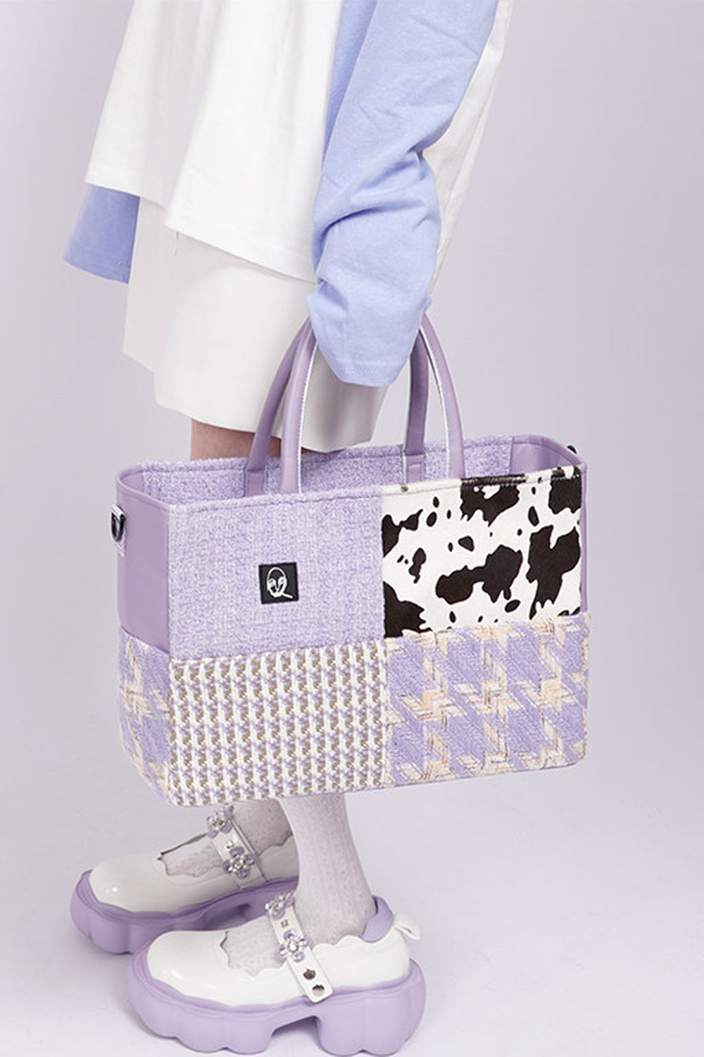 Y2K Leather Contrast Tote Bag