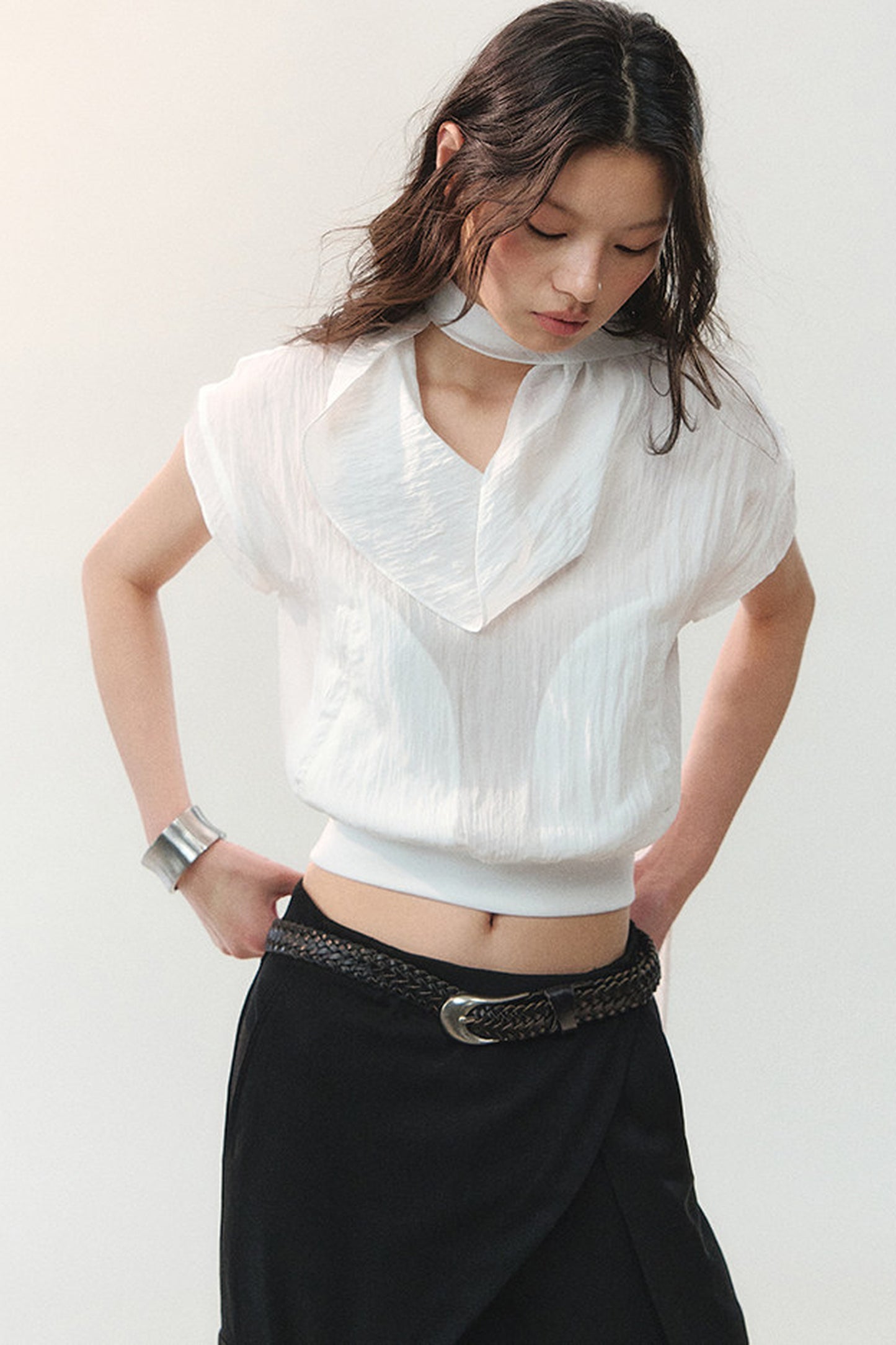 Drape Collar Short Sleeve Shirt