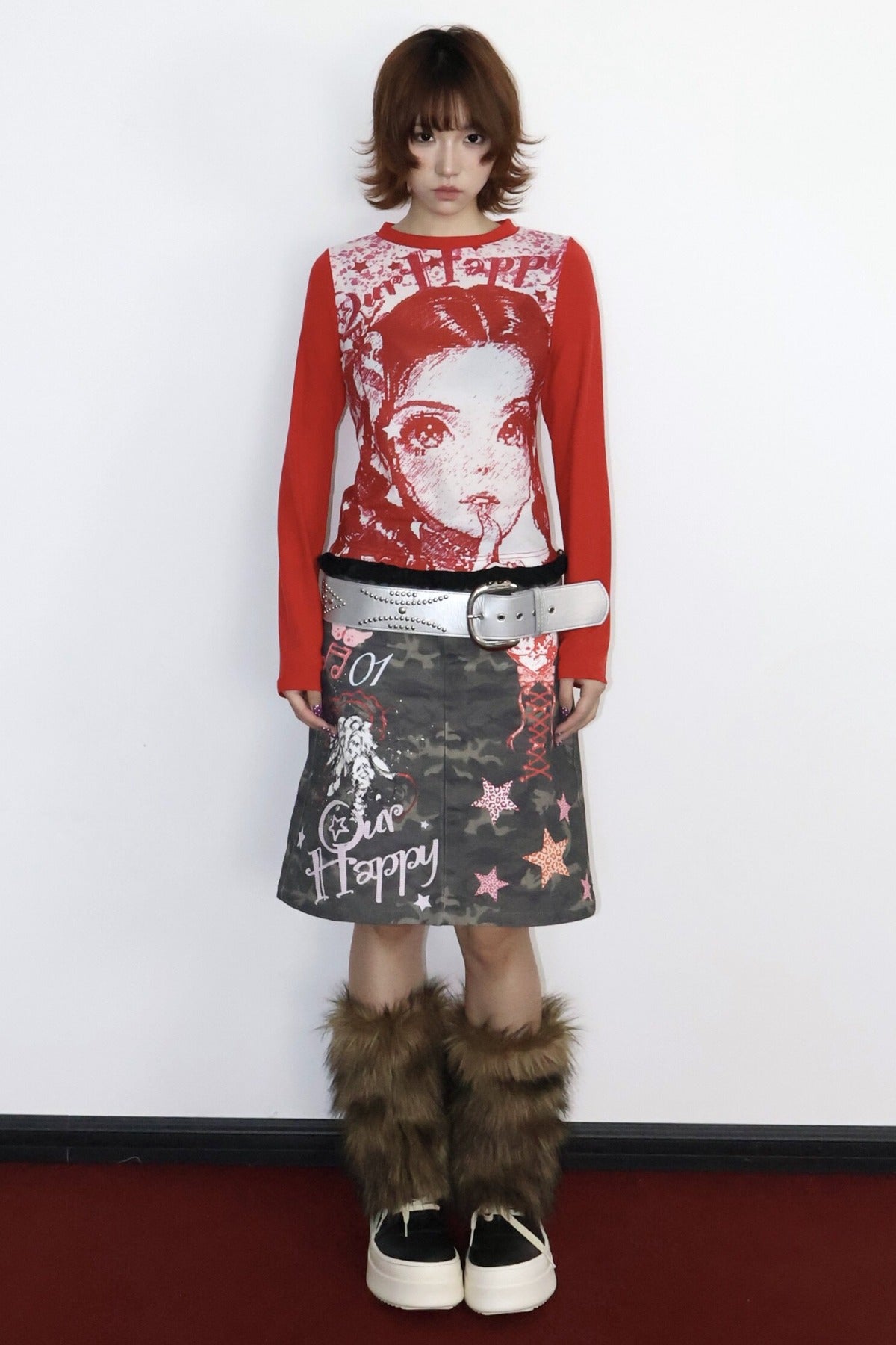 Red Manga Lace Long Sleeve Tee
