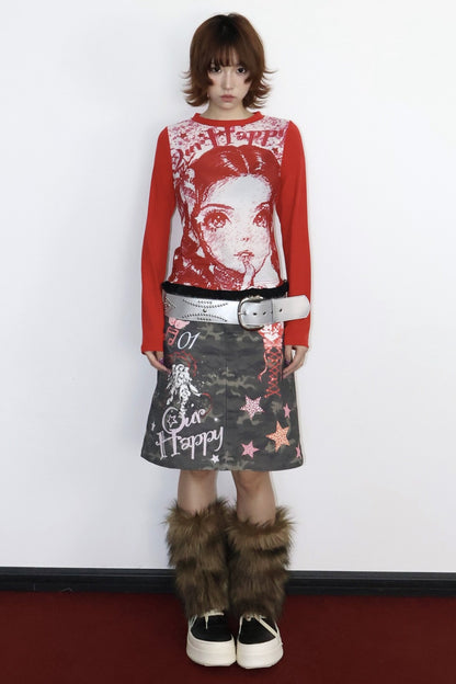Red Manga Lace Long Sleeve Tee