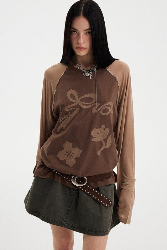 Bowknot Floral Long Sleeve Top