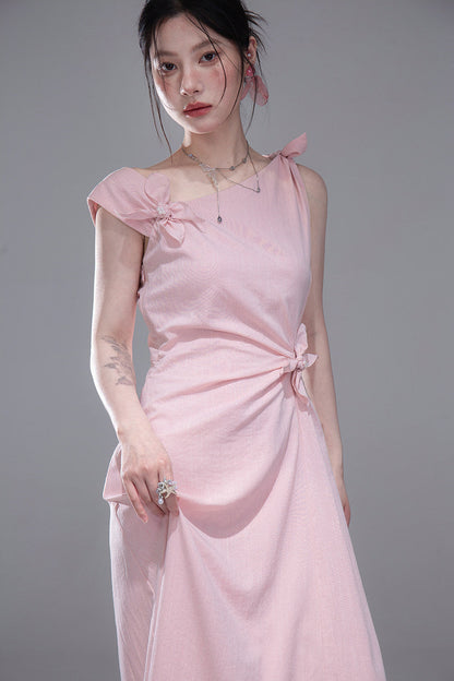 Snow Peach Asymmetrical Twist Dress