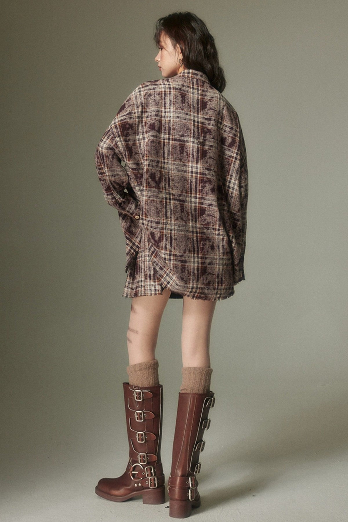 Plaid Shirt and Pleated Skirt Set-Up