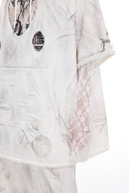 Loose Three-Dimensional Cut Ripped Hooded Sweatshirt