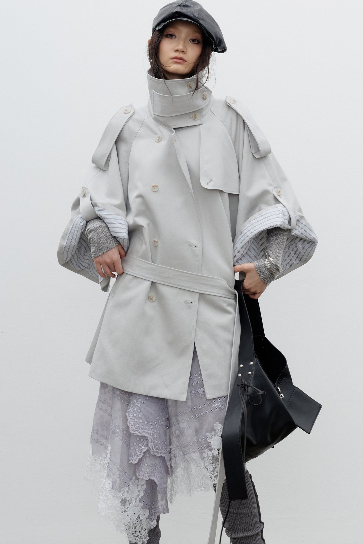Cape-Style Wide-Sleeve Silhouette Trench Coat
