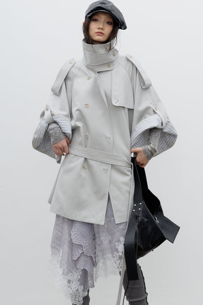 Cape-Style Wide-Sleeve Silhouette Trench Coat