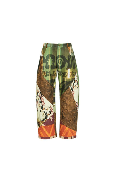 Patchwork Print Scimitar Pants